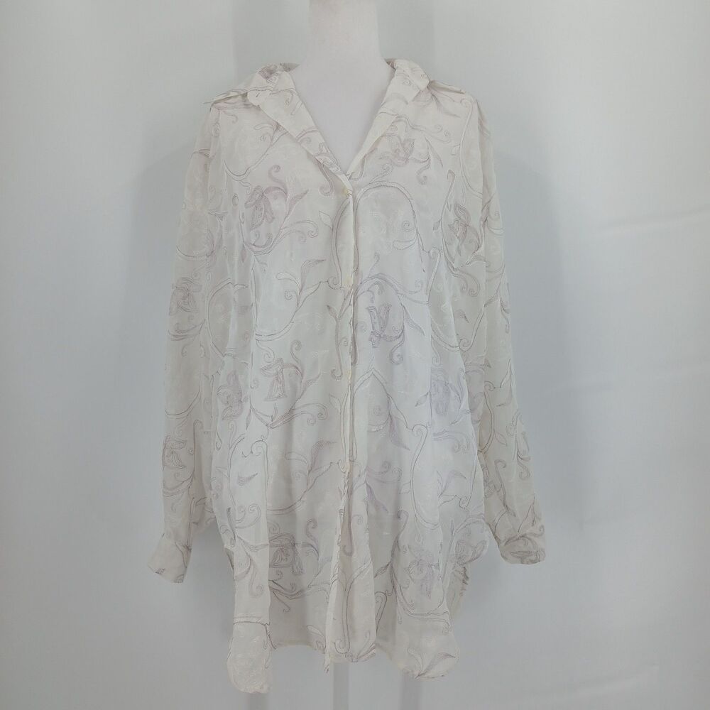 vintage Express White Lace Long Sleeve Blouse Top Size Medium